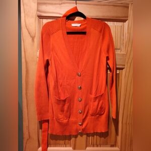 Tory Burch Orange Long Cardigan Sweater Belted